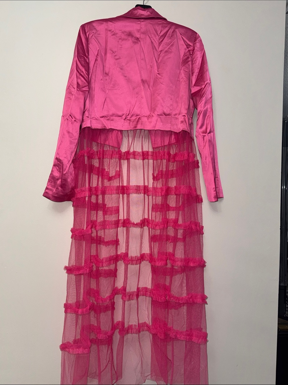 Hot Pink Long Sheer Tulle Blazer Jacket - Picture 7 of 9